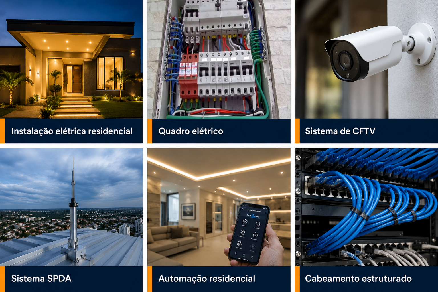Portfólio de serviços Eletroservice — instalação elétrica, quadro elétrico, CFTV, SPDA, automação residencial e cabeamento estruturado